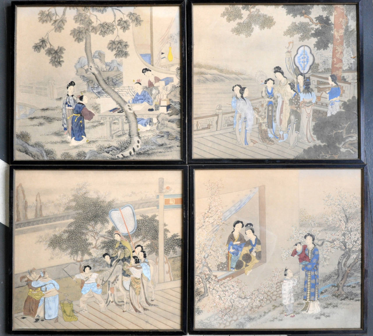 Set of Four 19th Century Chinese Watercolor Framed Paintings For Sale 4