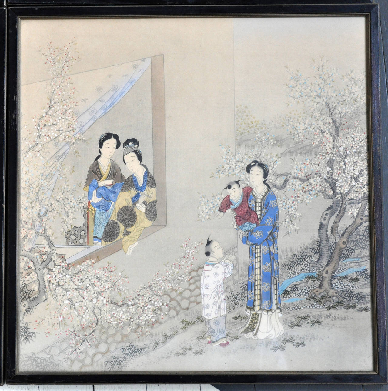 Chinese Export Set of Four 19th Century Chinese Watercolor Framed Paintings For Sale