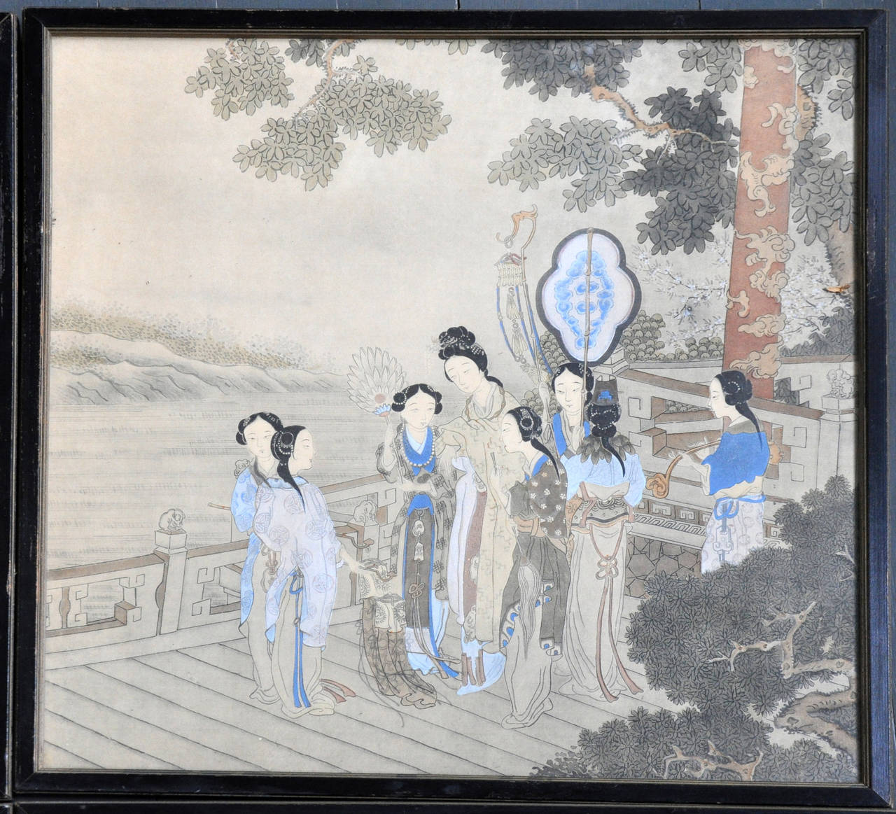 Set of Four 19th Century Chinese Watercolor Framed Paintings In Excellent Condition For Sale In Geneva, IL
