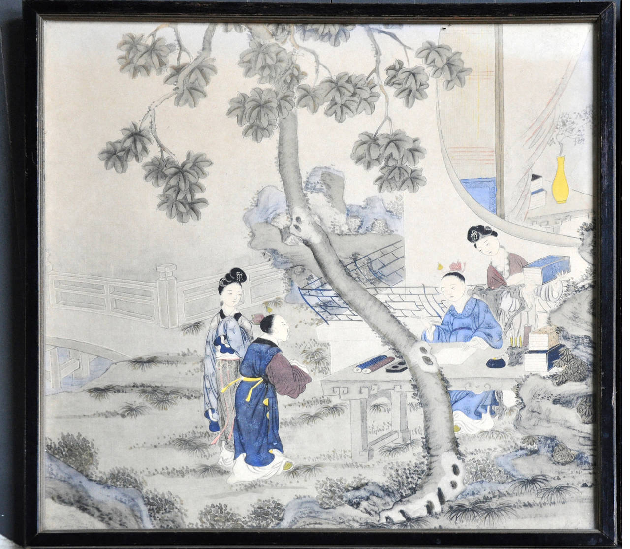 Set of Four 19th Century Chinese Watercolor Framed Paintings For Sale 1