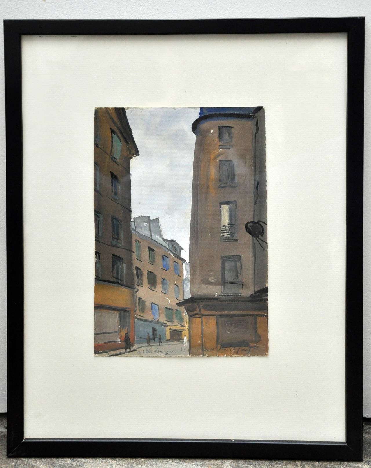 Mid-Century Modern Set of Nine Original Watercolor Paintings of Paris Streets and Buildings