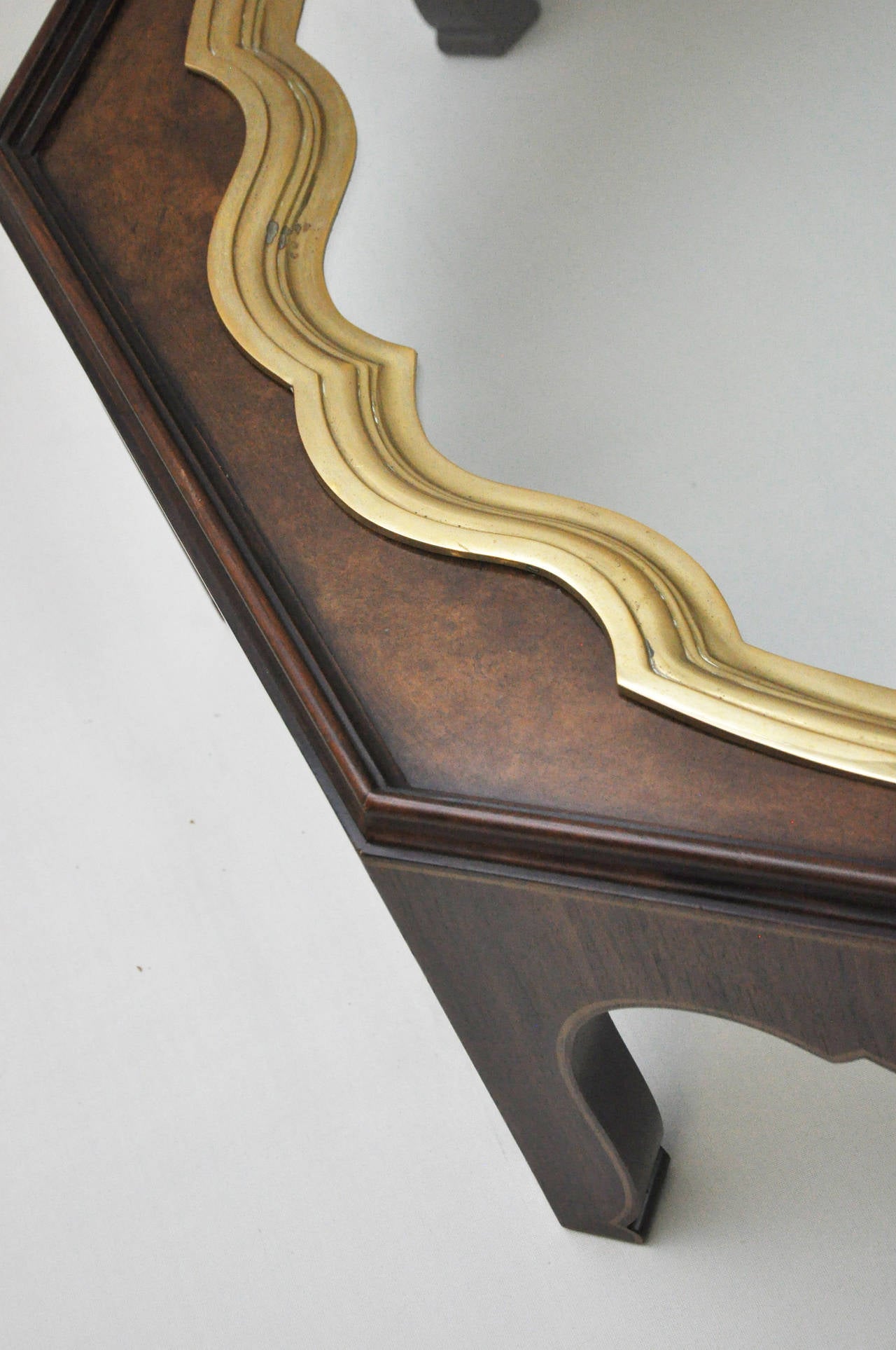 Baker Furniture Burled Wood Cocktail Table Brass and Glass Tray at 1stDibs