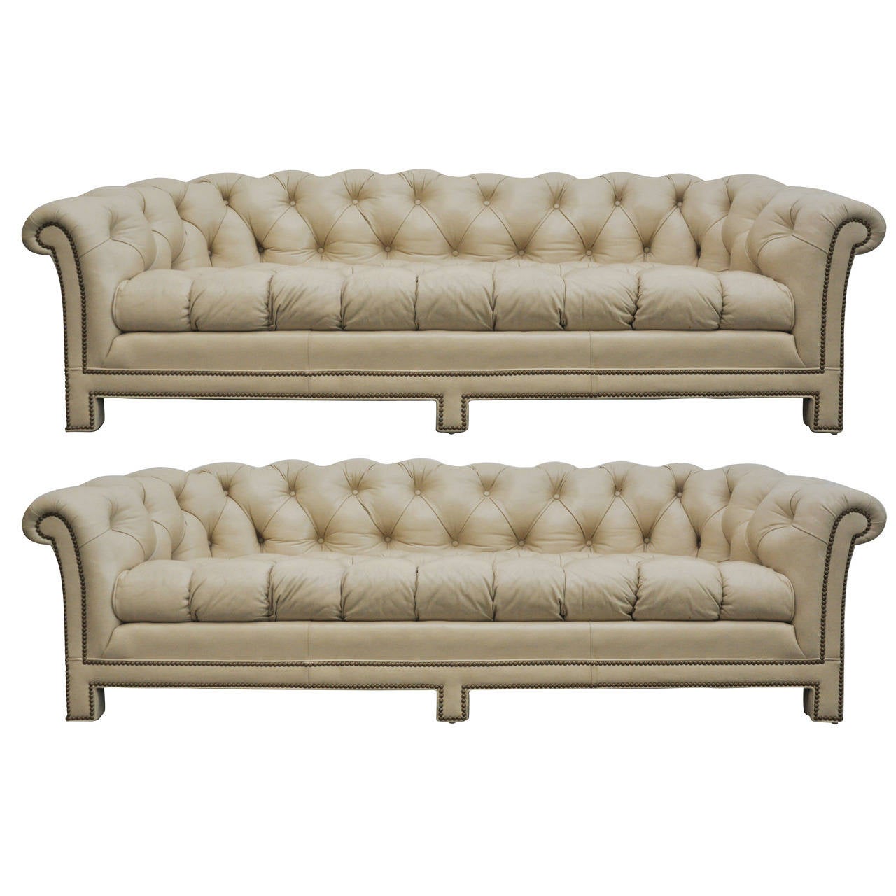 Light Tan Leather Chesterfield Sofas By Hancock And Moore At 1stdibs