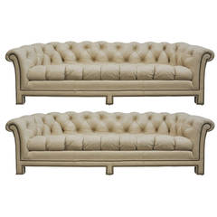 Light Tan Leather Chesterfield Sofas by Hancock and Moore