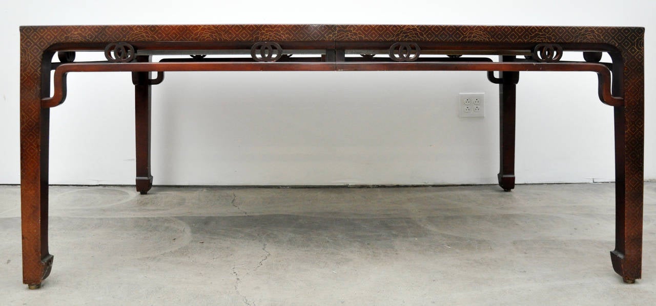 Mid-Century Modern Baker Furniture Chinoiserie Dining Table with Leaves For Sale