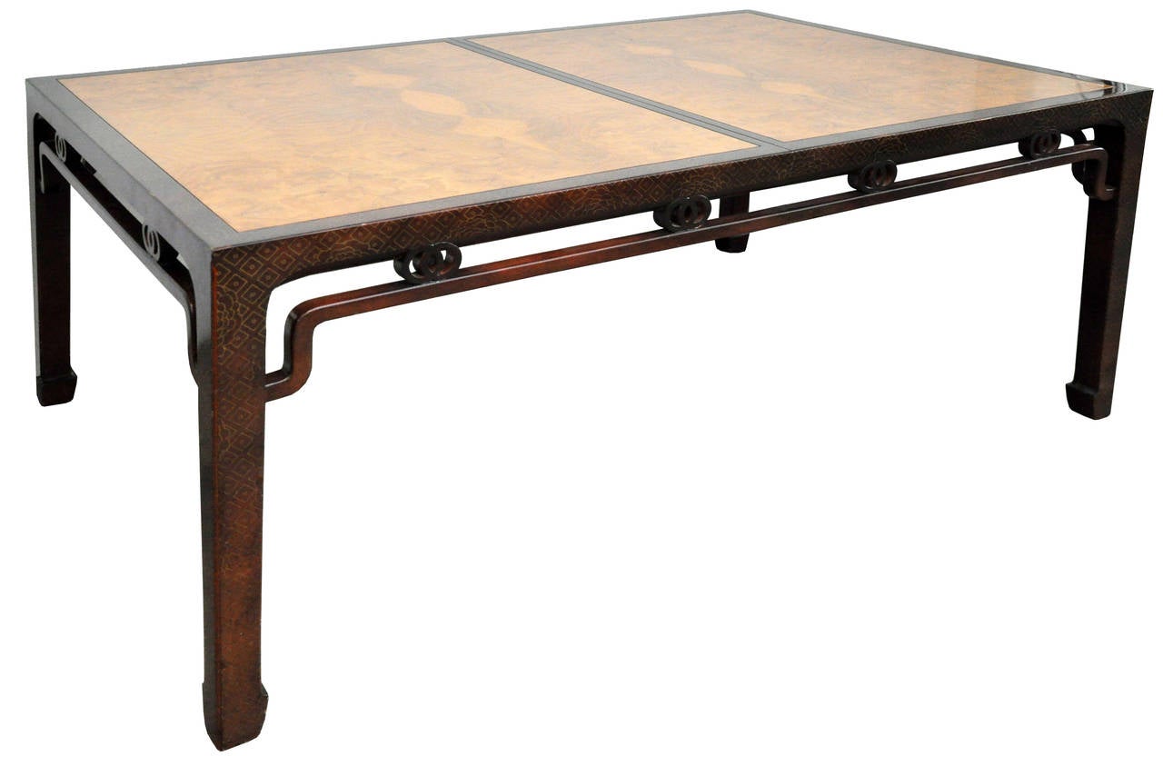 Mid-20th Century Baker Furniture Chinoiserie Dining Table with Leaves For Sale