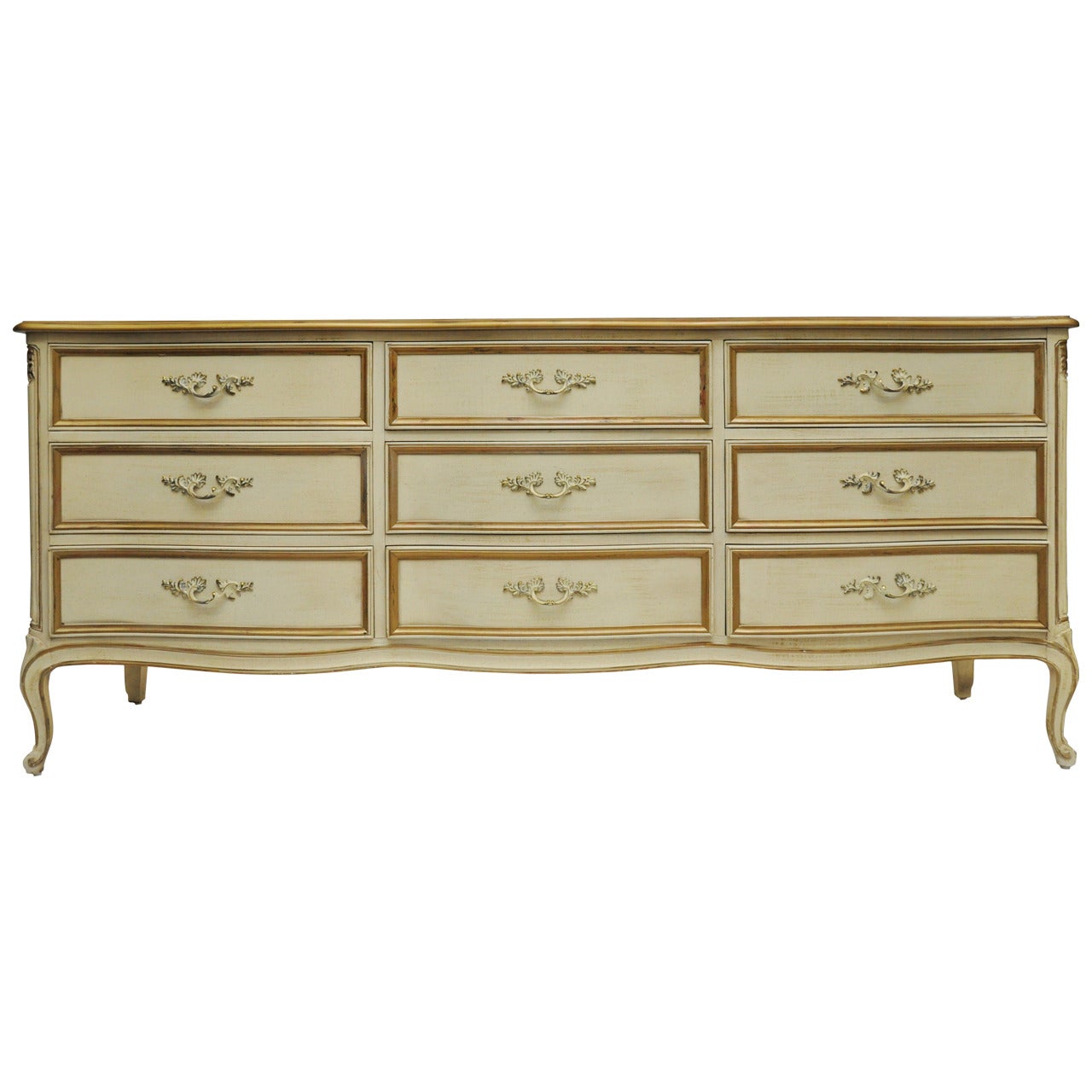 Henredon French Style Cream and Gold Guild Dresser or Console