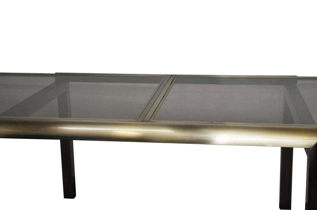 American Mastercraft Brass and Smoke Extension Table For Sale