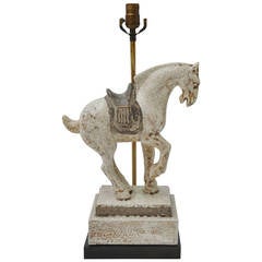 Porcelain Tang Dynasty Style Horse on Classical Base Table Lamp