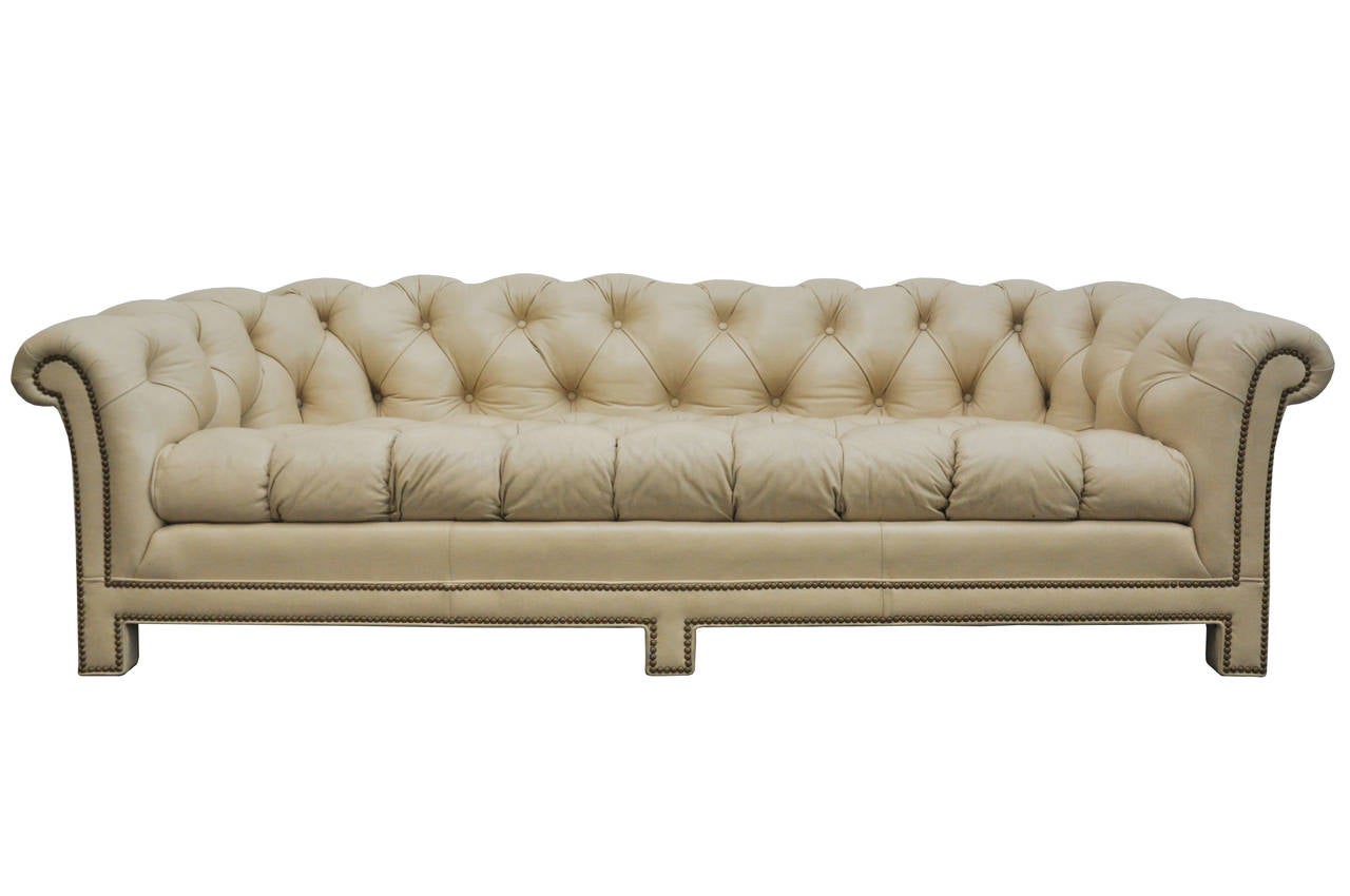 Light Tan Leather Chesterfield Sofas by Hancock and Moore In Excellent Condition In Geneva, IL