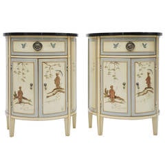 Pair of Demi Lune Chinoiserie end tables