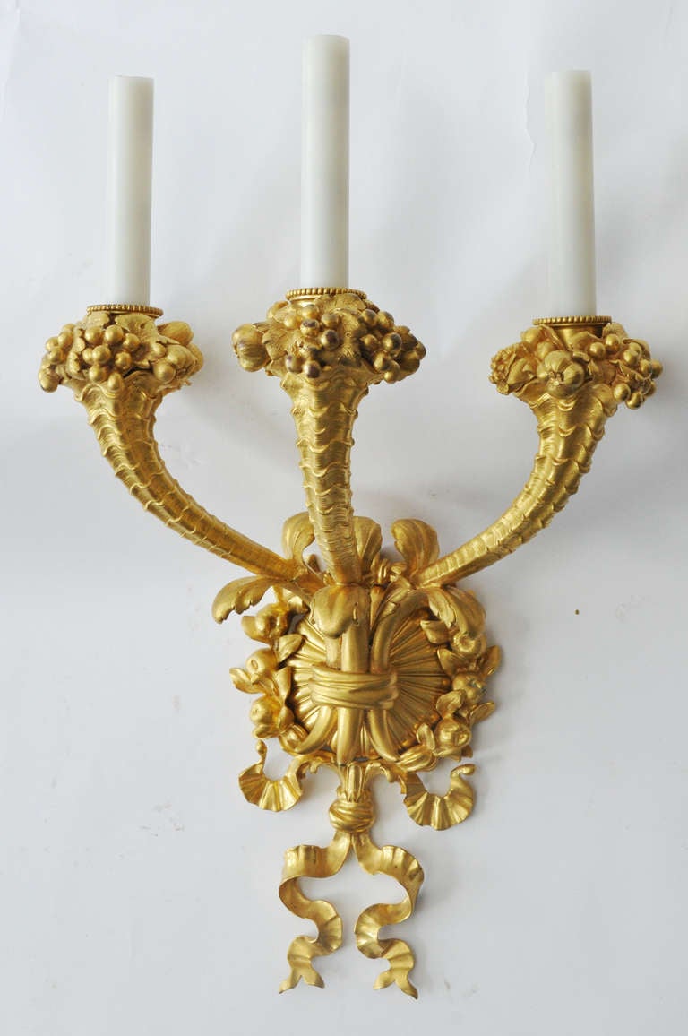 Rococo Pair of EF Caldwell Gilded Bronze Sconces