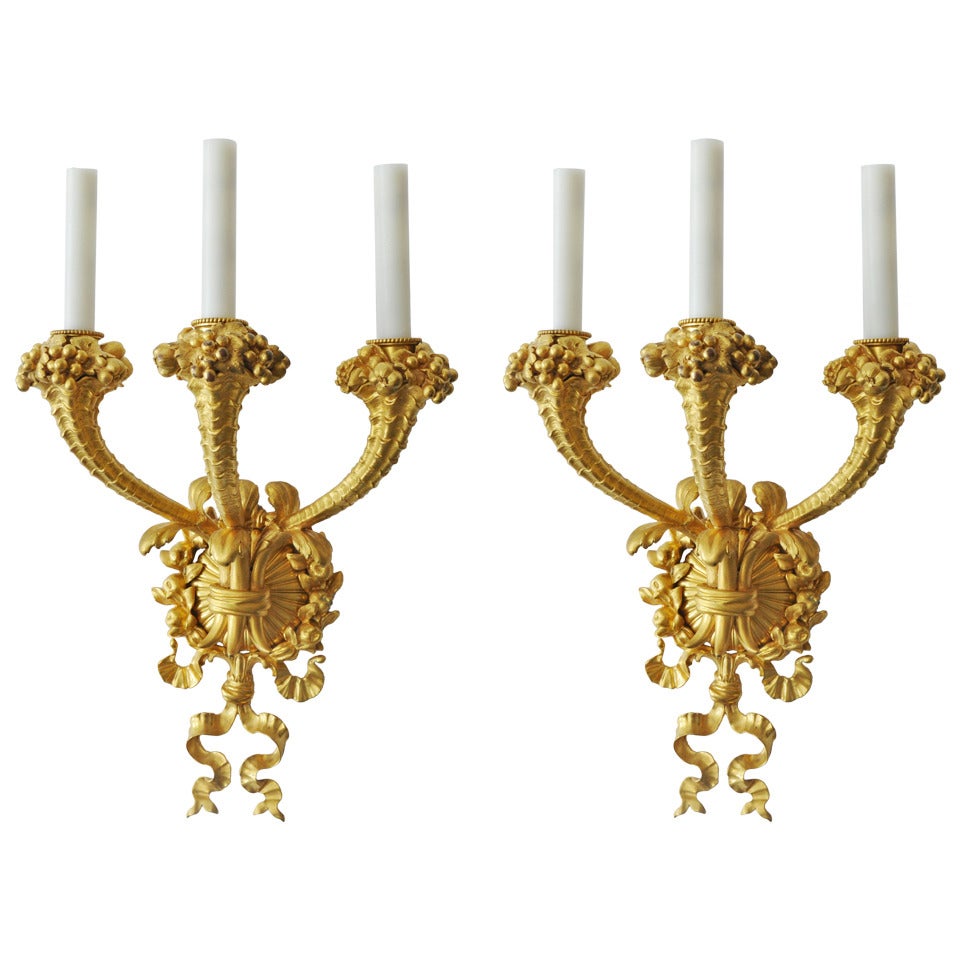 Pair of EF Caldwell Gilded Bronze Sconces