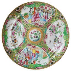 19th Century Rose Medallion Plate Qing Dynasty with Water Fowl