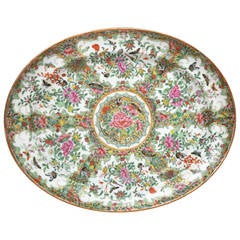 Large Chinese Canton Famille Rose Oval Platter, 19th Century