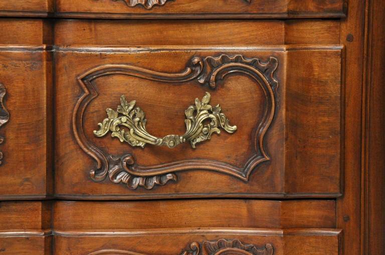 Louis XV 18th Century Walnut Commode Arbalète with Original Bronzes For Sale