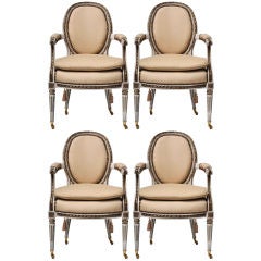 Two Pairs Of French Louis XVI Style Arm Chairs Two Pairs Of French Louis XVI Style Arm Chairs