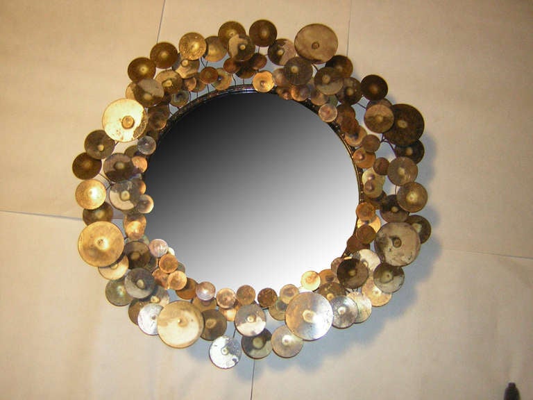 Exceptional brass framed mirror by Mid Century Designer/Mfg. Curtis Jere.