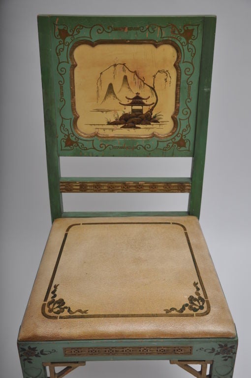 PETITE CHINOISERIE DESK - WITH A MATCHING CHAIR CIRCA THE 1920 BY THE THOMAS WILSON FURNITURE COMPANY.  THE DESK HAS ONE DRAWER THAT DROPS DOWN.  THE DIMENSIONS LISTED BELOW ARE FOR THE DESK.  CHAIR DIMENSIONS ARE 35