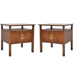 Vintage Pair End Tables With Large Scale Brass Rings - Johnson Furniture