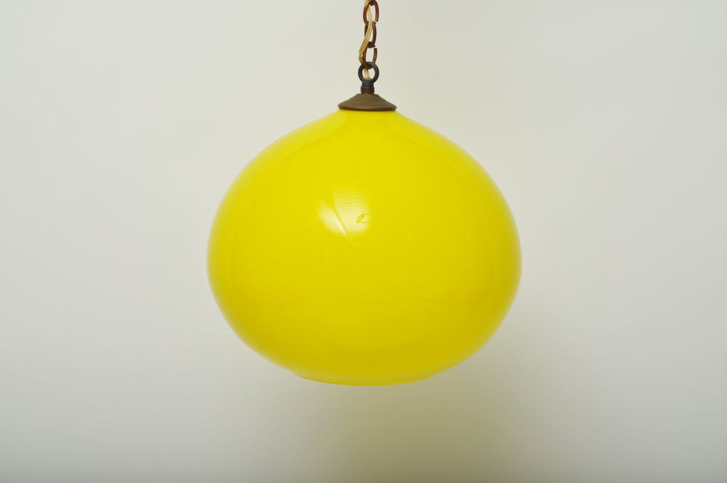MURANO GLASS HANGING LIGHT OR CHANDELIER IN A BEAUTIFUL SHADE OF YELLOW - CIRCA THE 1960S.  THE FIXTURE TAKES ONE STANDARD SIZED BULB.  MEASUREMENTS BELOW DO NOT INCLUDE THE CHAIN.  COLOR IS VERY TRUE TO THE FIRST PICTURE ON THIS LISTING.