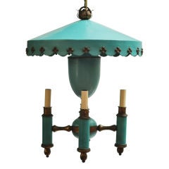 Turquoise Tole And Brass French Chandelier
