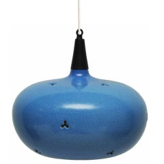 Danish Modern Blue Pottery Hanging Light