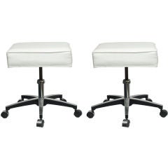 Two Glossy White Vinyl And Chrome Swivel Stools