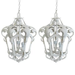 White Baroque Style Hanging Lanterns - 2 Available