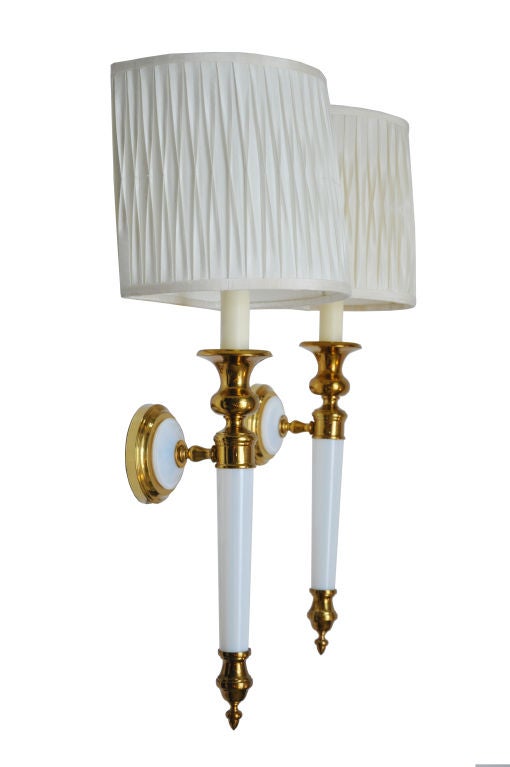 Pair Of Large Scale Paul Hanson Opaline Glass Sconces