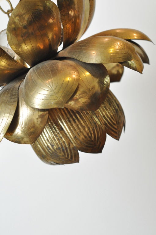 Mid-20th Century Brass Lotus Style Hanging Light