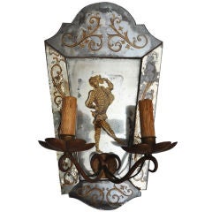 Venetian Glass Sconce With Reverse Painted Harlequin