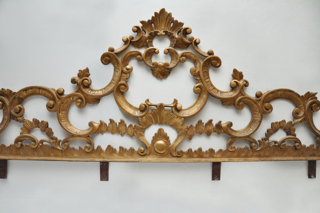 GILDED IRON BAROQUE STYLE HEADBOARD.  FANTASTIC GLAMOROUS BED WITH AREA FOR UPHOLSTERY.  THIS IS IDENTICAL TO MICHAEL JACKSON'S HEADBOARD - SEE IMAGE 9.  OVERALL WIDTH IS 91