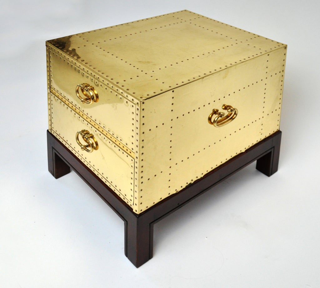 IN EXCELLENT CONDITION - CIRCA 1960S BRASS TWO DRAWER CHEST - END TABLE