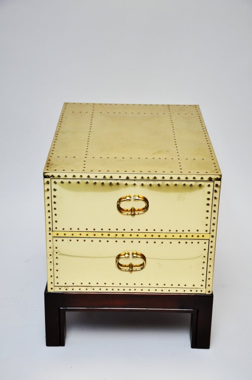 Spanish Sarreid Brass Two Drawer Chest On Stand For Sale
