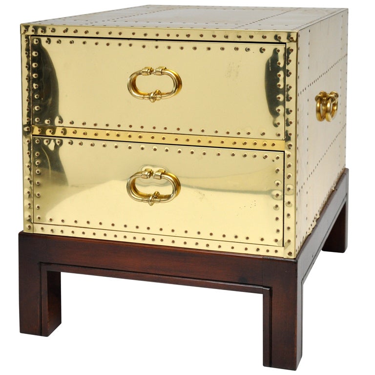 Sarreid Brass Two Drawer Chest On Stand For Sale