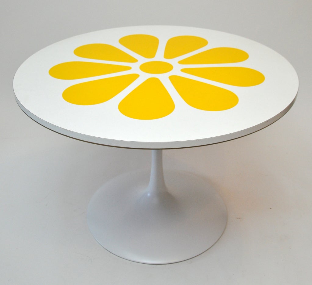 Yellow And White Saarinen Style Base Table