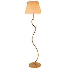Italian Brass Floor Lamp with Murano Glass Shade