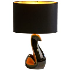 French Ceramic Petite Black and Orange Lamp