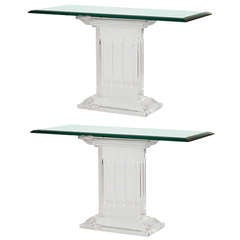 French Neoclassic Lucite and Glass Side Tables
