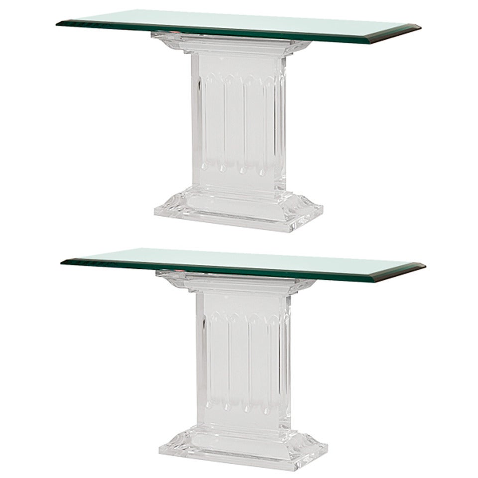 French Neoclassic Lucite and Glass Side Tables