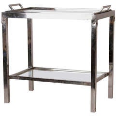 Chrome and Mirror Side Table with Removable Tray Chrome and Mirror Side Table with Removable Tray