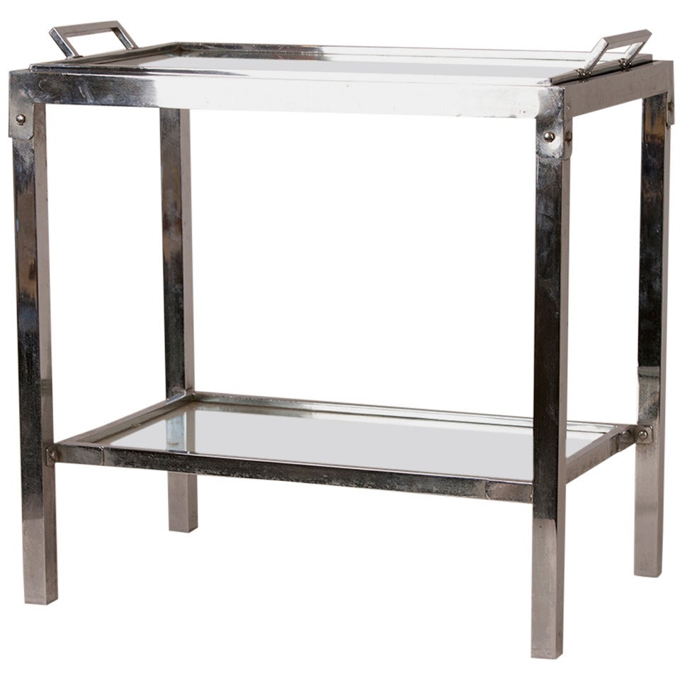 Chrome and Mirror Side Table with Removable Tray