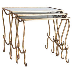 Trio of French Gilt Nesting Tables 7