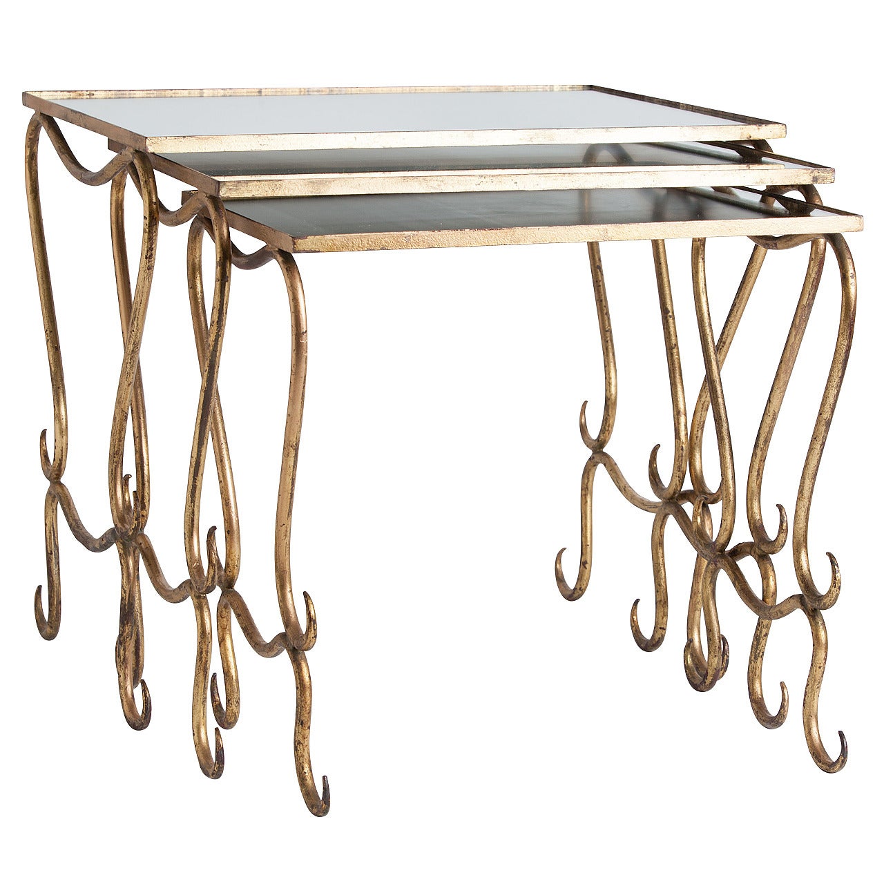 Trio of Midcentury French Gilt Nesting Tables