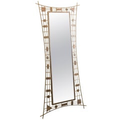 French Metal Mirror with Geometric Design
