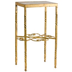 French Gilt Side Table With Marble Tableau