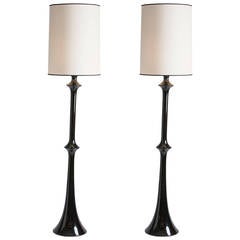 Pair of Vintage French Lacquered Wood Floor Lamps