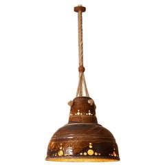 Large-Scale Mid-Century French Rope and Ceramic Pendant