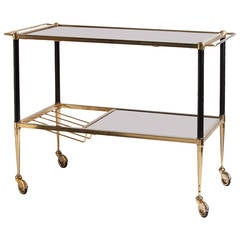 Mid-Century Walnut and Brass Bar Cart